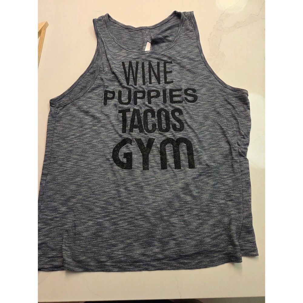 EVCR Womens Wine Puppies Tacos Gym Graphic Tank Top Blue Space Dye Small - Picture 4 of 8